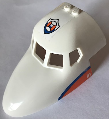 Lego Aircraft Fuselage Forward Top Curved 6 x 10 x 4 with 5 Window Panes with Coast Guard Logo on Top and Blue Stripe on Orange Triangle with '01' Pattern on Both Sides (Stickers) - Set 60164