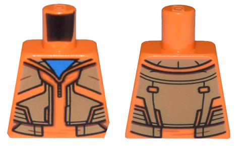 Lego Torso Jacket with Dark Tan Panels over Dark Azure Shirt Pattern / Orange