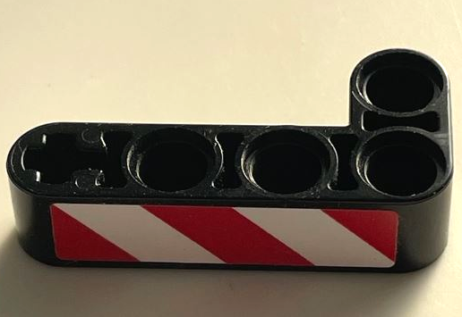 Lego Technic, Liftarm, Modified Bent Thick L-Shape 2 x 4 with Red and White Danger Stripes Pattern Model Left Side (Sticker) - Set 42061