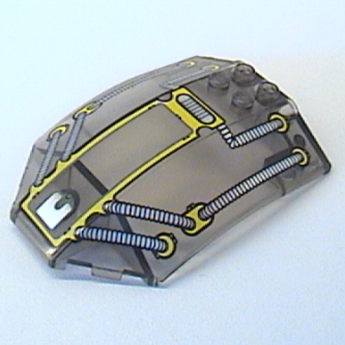 Lego Windscreen 8 x 6 x 2 Curved with Silver & Yellow Hose and Window Print / Trans-Brown