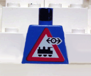 Lego Torso Train Logo Small Black on Locomotive Triangle Sign Pattern / Blue