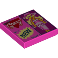Lego Tile 2 x 2 with Doll and 'MALIBU Stacy WITH NEW HAT!' Print / Dark Pink