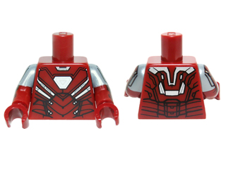 Lego Torso Armor with White Hexagonal Reactor and Black and Silver Plates Pattern / Dark Red Arms with Iron Man Armor Pattern / Dark Red Hands