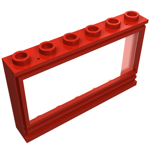 Lego Window 1 x 6 x 3 Panorama with Glass and Hollow Studs / Red