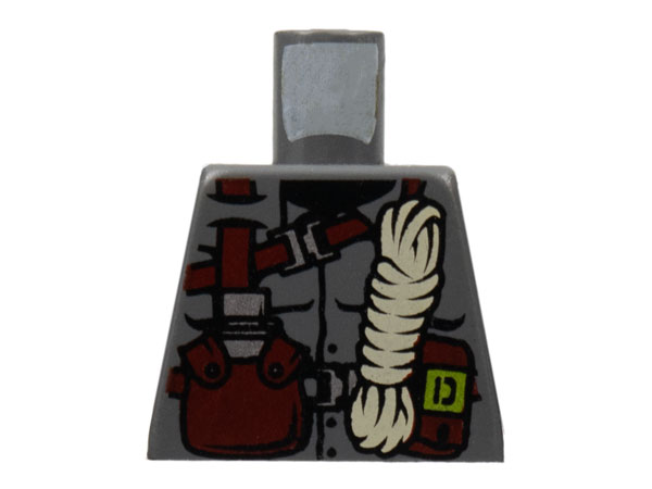Lego Torso Dino Vest with Dark Red Harness, Canteen, White Rope Pattern / Dark Bluish Gray