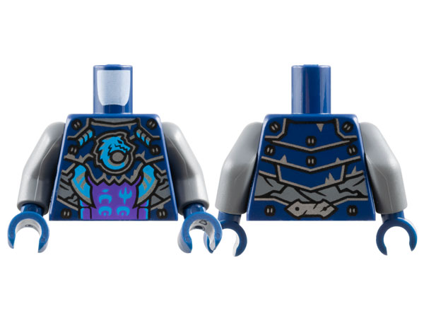 Lego Torso Armor Plates with Silver Trim and Blades, Dark Azure Wolf and Ninjago Logogram 'WO' and 'MO' Pattern / Dark Bluish Gray Arms / Dark Blue Hands