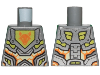 Lego Torso Nexo Knights Armor with Orange and Gold Circuitry and Lime Emblem Framed with Orange Fox Head Pattern / Dark Bluish Gray
