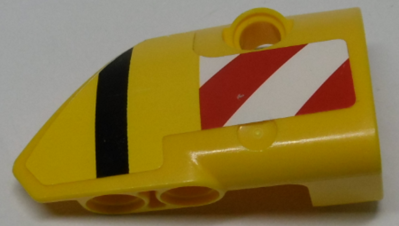 Lego Technic, Panel Fairing # 2 Small Smooth Short, Side B with Red and White Warning Stripes, Black Stripe Pattern (Sticker) - Set 42009 / Yellow
