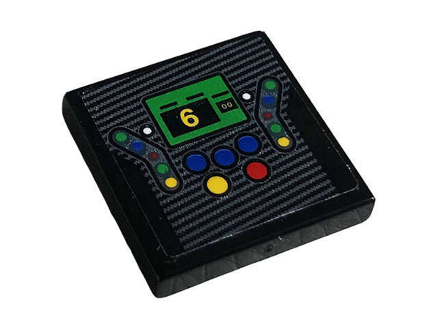 Lego Tile 2 x 2 with Gray Grille, Blue, Red, Yellow, Green Buttons and Number 6 Pattern (Sticker) - Set 42096