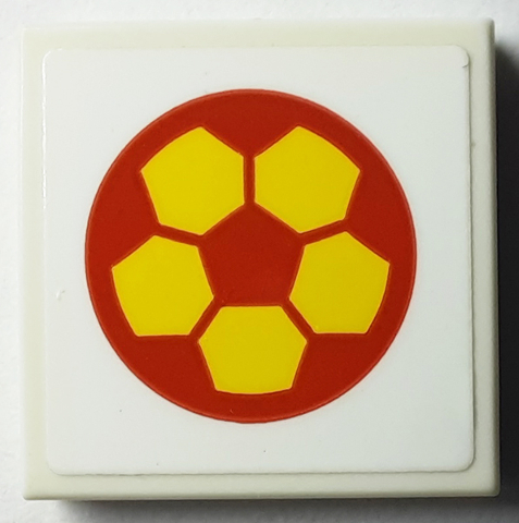 Lego Tile 2 x 2 with Red and Yellow Soccer Ball Pattern (Sticker) - Set 40385 / White
