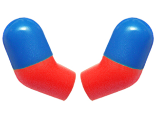 Lego Arm, (Matching Left and Right) Pair with Molded Blue Short Sleeves  Pattern / Red