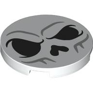 Lego Tile Round 3 x 3 with Skull Print / White