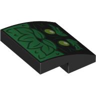 Lego Brick Curved 2 x 2 x 2/3 with Green Leaves Face Print / Black