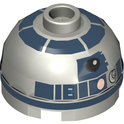 Lego Brick Round 2 x 2 Dome Top, Hollow Stud with Lavender Dots, Dark Blue Print (R2-D2) / Flat Silver