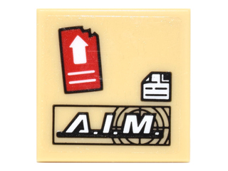 Lego Tile 2 x 2 with 'A.I.M.' Logo, Red Rectangle with White Arrow and White Square with Bent Corner Pattern (Sticker) - Set 75061