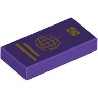 Lego Tile 1 x 2 with Gold Passport, Globe Print