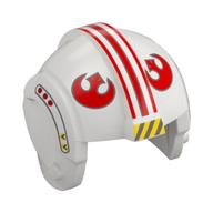 Lego Helmet Rebel Pilot, Center Ridge with Red Stripes, Red Rebels Symbol, Yellow and Gray Stripes Print / White