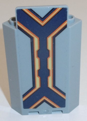 Lego Panel 3 x 3 x 6 Corner Wall without Bottom Indentations with Dark Blue Stripe with Orange and Yellow Lines Pattern (Sticker) - Set 70357 / Light Bluish Gray