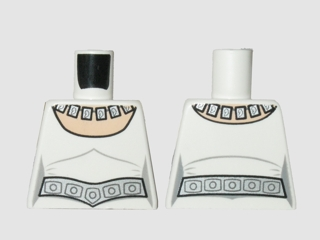 Lego Torso SW Female Ceremonial Dress, Silver Necklace and Simple Belt with 5 Emblems, Light Nougat Neck Pattern / White