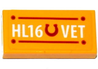 Lego Tile 1 x 2 with Horseshoe and 'HL16 VET' Pattern (Sticker) - Set 41125