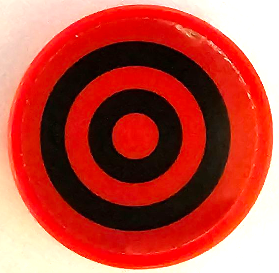 Lego Tile, Round 2 x 2 with Bottom Stud Holder with 2 Black Concentric Circles Target Pattern (Sticker) - Set 41236 / Red