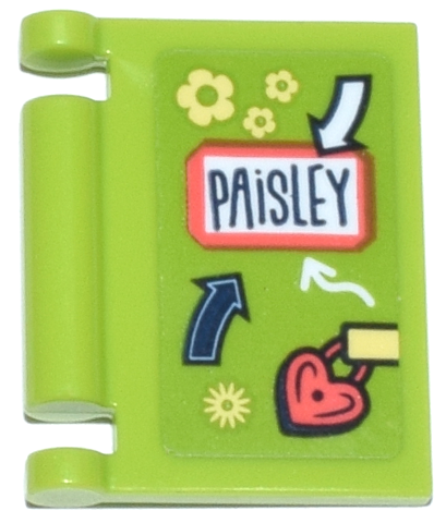 Lego Minifigure, Utensil Book Cover with Diary with Dark Blue and White Arrows and 'PAiSLEY', Coral Heart Padlock and Bright Light Yellow Flowers Pattern (Sticker) - Set 42647 / Lime