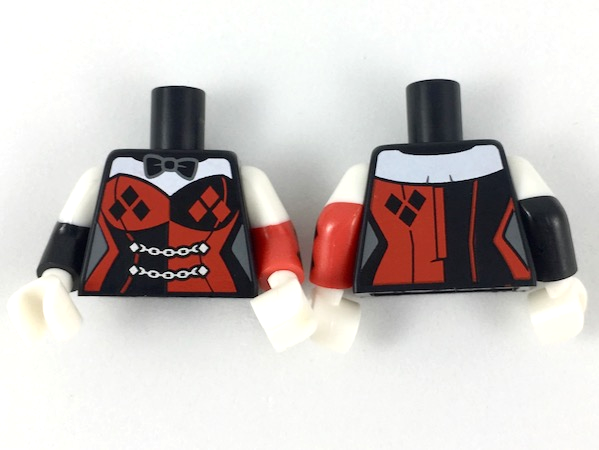Lego Torso Female Outline, Black and Red Corset with Diamonds Pattern / White Arm Left with Red Band / White Arm Right with Black Band / White Hands
