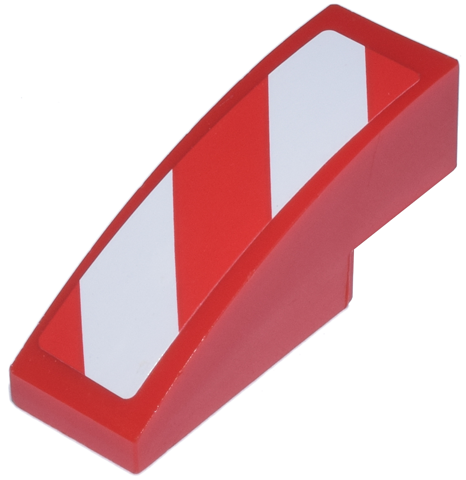 Lego Slope, Curved 3 x 1 with Red and White Danger Stripes Pattern Model Left Side (Sticker) - Sets 7208 / 7630 / 7633 / 7936 / Red