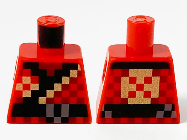 Lego Torso Pixelated Ninjago Robe, Black Hem, Belt and Gold Trim Pattern / Red