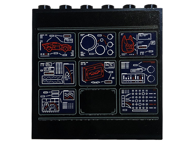 Lego Panel 1 x 6 x 5 with Monitor Screens with Red Batmobile Car and Batman Cowl Pattern (Sticker) - Set 76183