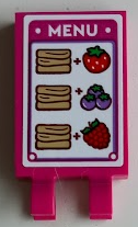 Lego Tile, Modified 2 x 3 with 2 Open O Clips with White 'MENU', Pancakes, Strawberry, Blueberries and Raspberry Pattern (Sticker) - Set 41753