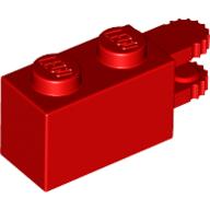 Lego Hinge Brick 1 x 2 Locking with 2 Fingers Horizontal End, 9 Teeth / Red