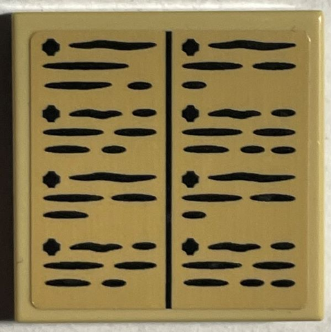Lego Tile 2 x 2 with Black Writing, Lines and Dots Pattern (Sticker) - Set 76403 / Tan