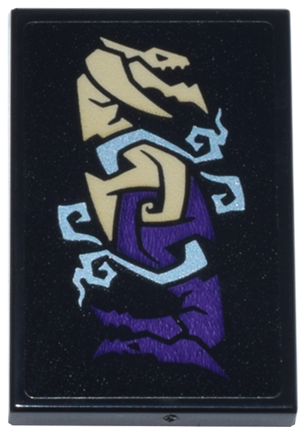 Lego Tile 2 x 3 with Tan and Dark Purple Intertwined Dragons, Blue Energy Pattern Model Right Side (Sticker) - Set 71836 / Black
