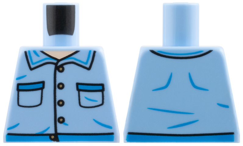 Lego Torso Button-up, Light Nougat Neck, Medium Blue Hems Pattern / Bright Light Blue