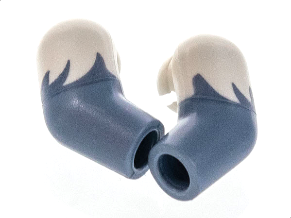 Lego Arm, (Matching Left and Right) Pair with White Short Sleeves Jagged Edge Pattern / Sand Blue