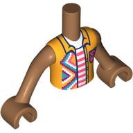 Lego Minidoll Torso Boy with Bright Light Orange Shirt, Dark Purple/Dark Turquoise/White/Coral Decorations, White/Coral Shirt Print, Medium Nougat Arms and Hands / Medium Nougat