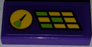Lego Tile 1 x 2 with Dial and Lime and Yellow Buttons Pattern (Sticker) - Set 41454 / Dark Purple