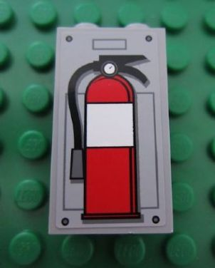 Lego Panel 1 x 2 x 3 with Side Supports - Hollow Studs with Fire Extinguisher Pattern (Sticker) - Set 7596