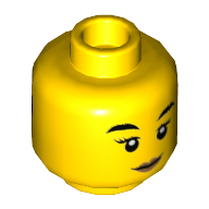 Lego Minifig Head Daisy Kaboom / Cece, Eyebrows, Peach Lips and Closed Mouth Smirk / Black Mask Print / Yellow