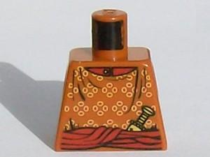 Lego Torso Shirt with Yellow Floral Designs and Red Collar, Sash, Dagger Pattern / Dark Orange