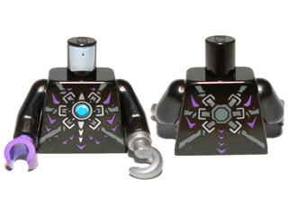 Lego Torso Armor with Dark Bluish Gray Belts, Star and Blue Round Jewel (Chi) Pattern / Black Arms / Dark Purple Hand Right / Flat Silver Hook Left
