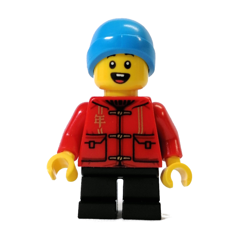 Lego Kid Red Torso, Black Legs, Dark Azure Cap