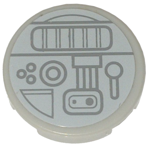 Lego Tile, Round 2 x 2 with Dark Bluish Gray SW Mechanical Parts on Light Bluish Gray Background Pattern (Sticker) - Sets 7964 / 7965