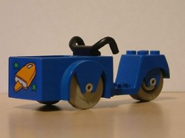 Lego Fabuland Tricycle (2 Front Wheels) with Black Handlebars and Light Gray Wheels with Orange Ice Cream Pop and Green Stars Pattern (Sticker) - Set 3672