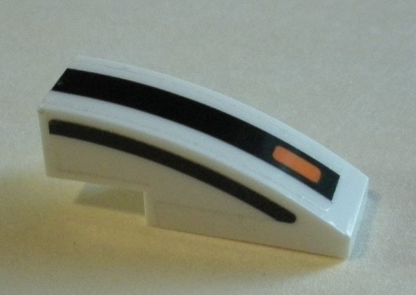 Lego Slope, Curved 3 x 1 with Black Lines and Small Orange Rectangle Pattern Model Right Side (Stickers) - Set 75895