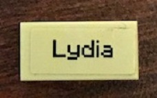 Lego Tile 1 x 2 with 'Lydia' Pattern (Sticker) - Set 21144