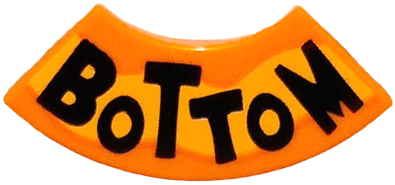 Lego Tile, Round Corner 2 x 2 Macaroni with Black 'BoTToM' on Bright Light Orange Wave Pattern / Orange