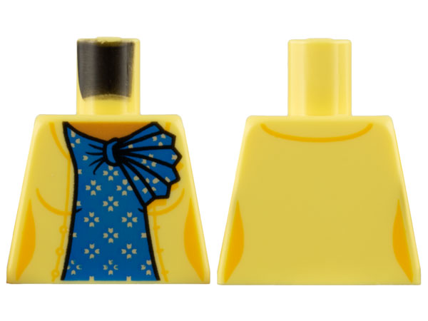 Lego Torso Female Jacket, Medium Nougat Neck, Blue Shirt with Ruffle, Flowers Pattern
