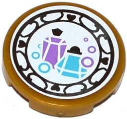 Lego Tile, Round 2 x 2 with Bottom Stud Holder with 2 Perfume Bottles on White Background in Silver Geometric Frame Pattern (Sticker) - Set 41140